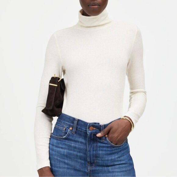 NWT Flawed Madewell Sz M Ribbed Turtleneck Long-Sleeve Tee Slim Heather Cream - Picture 1 of 10
